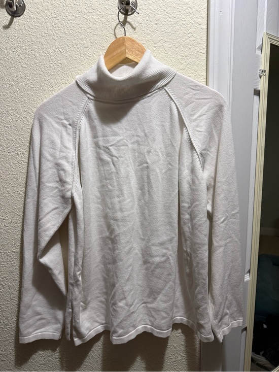 JEANNE PIERRE Sweaters - 100 % Cotton White Oversized Knit Turtleneck Raglan Sweater